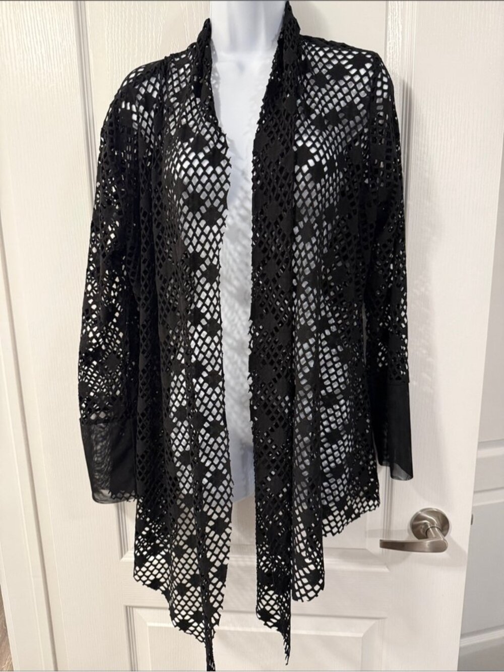 Y2K Women’s Whimsigoth Black Crochet Mesh Open Cardigan Top Boho Festival Beach